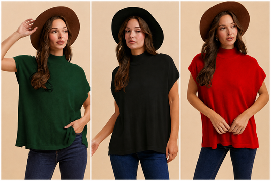 Wool Blend Mock Neck Sweater RED, GREEN, or Black