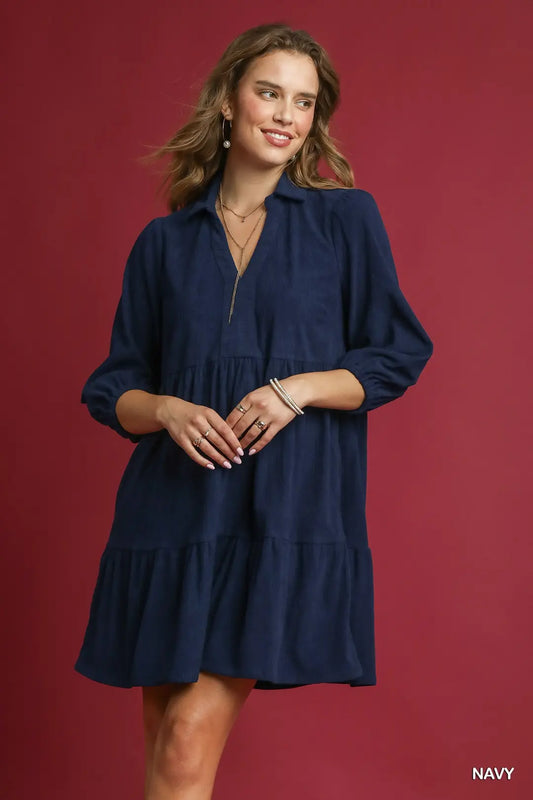 Navy Corduroy Mini Dress