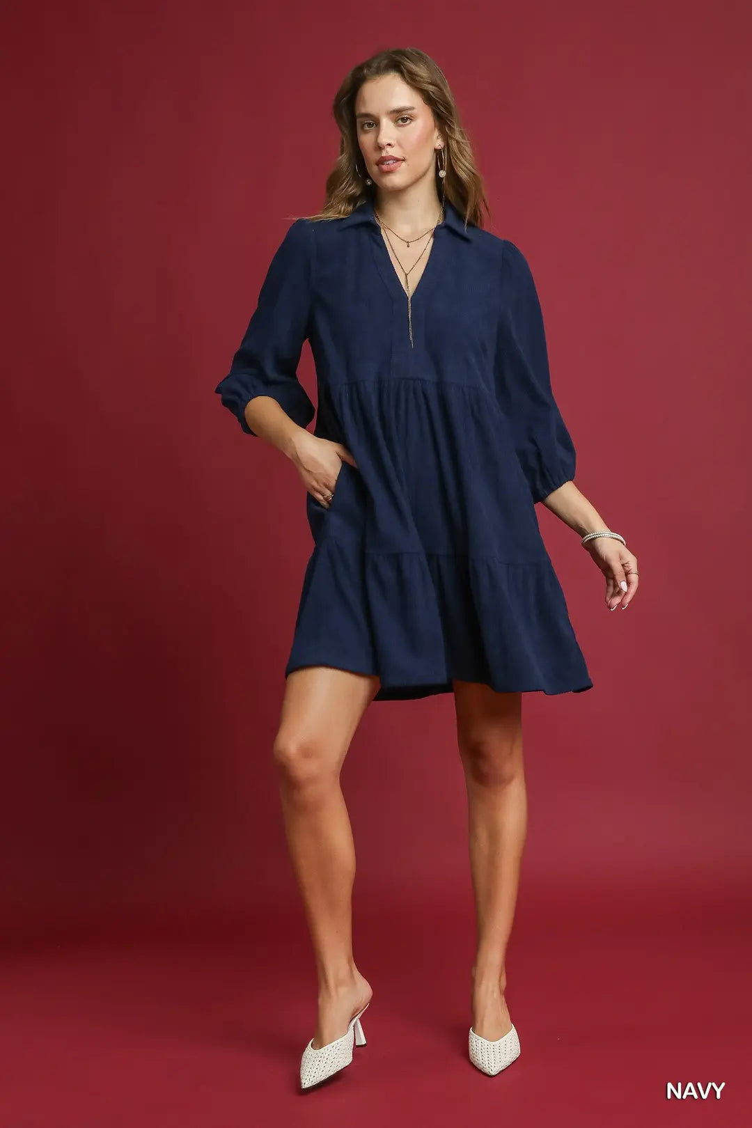 Navy Corduroy Mini Dress