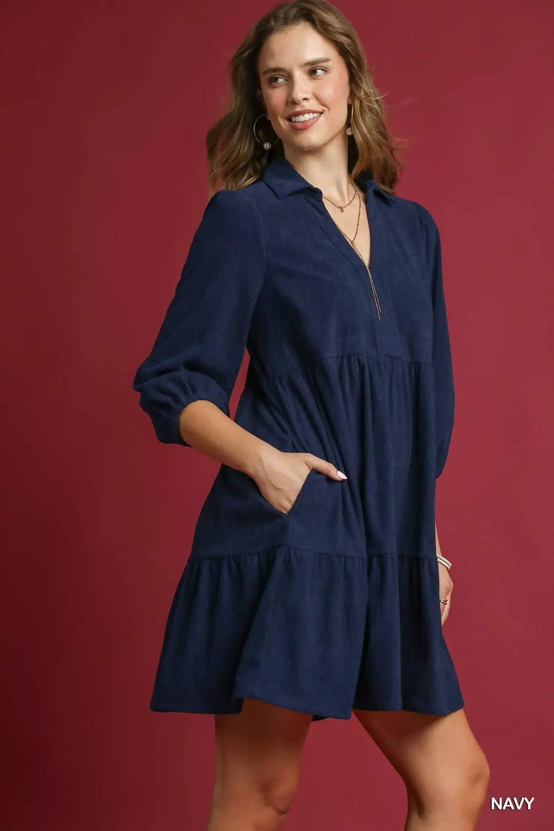 Navy Corduroy Mini Dress