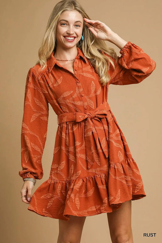 Rust Jacquard Mini Dress