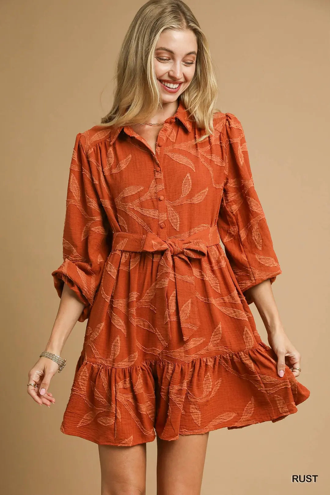 Rust Jacquard Mini Dress