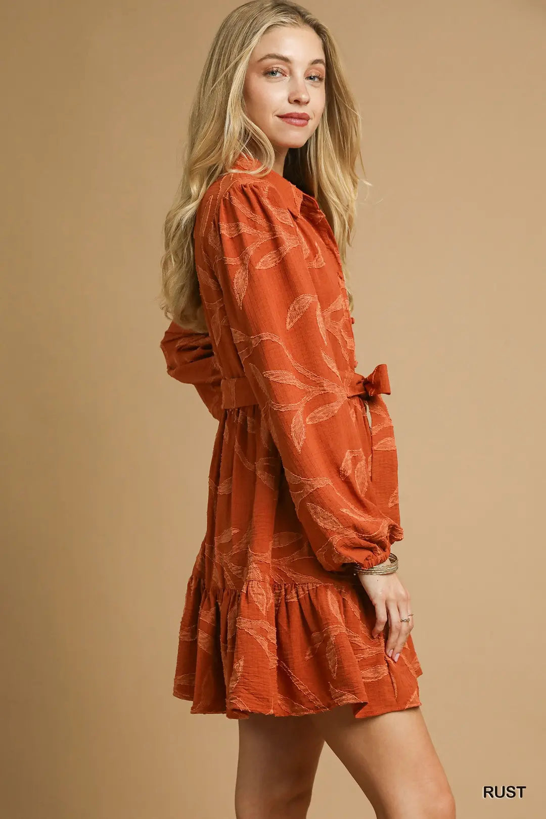 Rust Jacquard Mini Dress