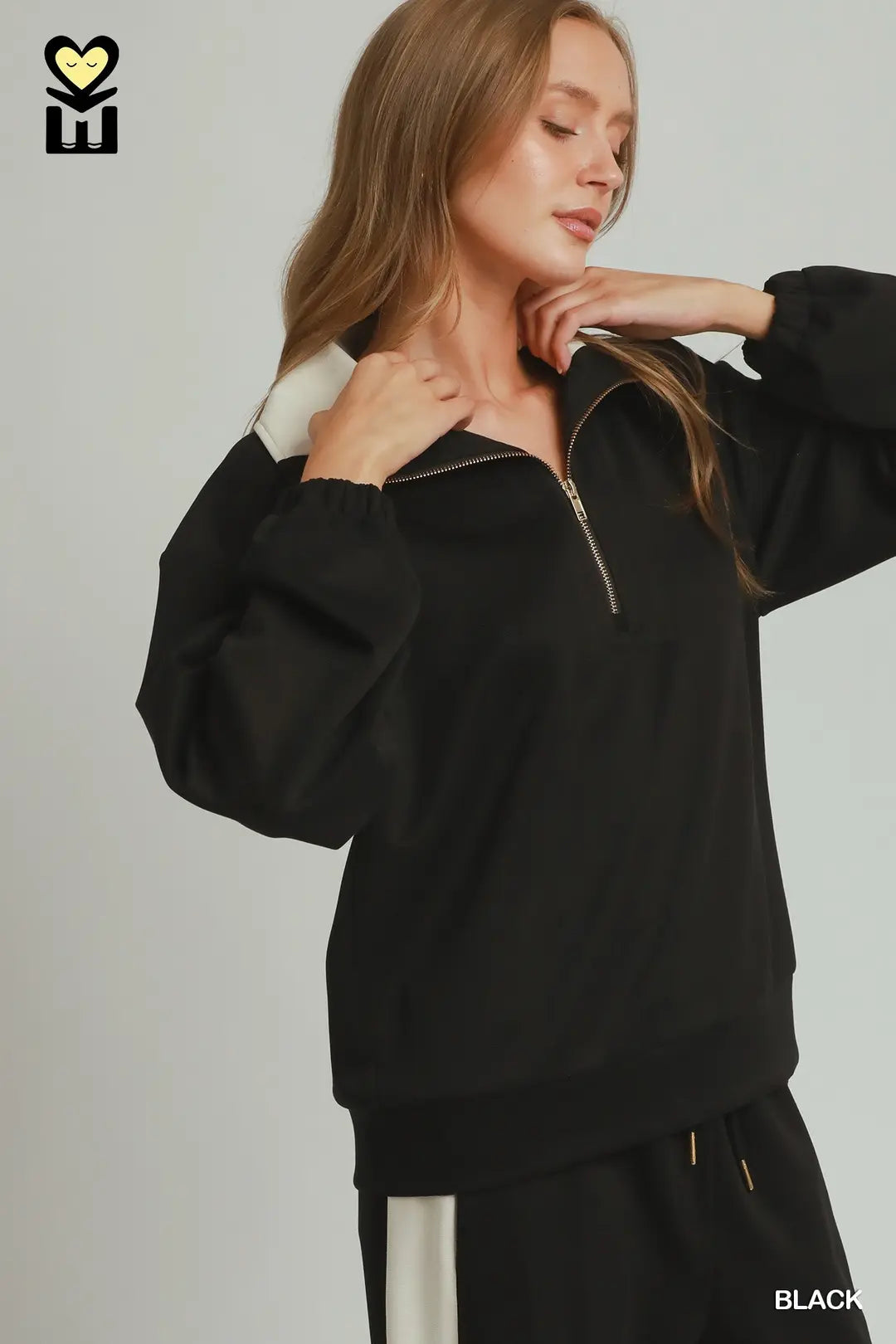 Color Block Long Sleeve Pullover in Black