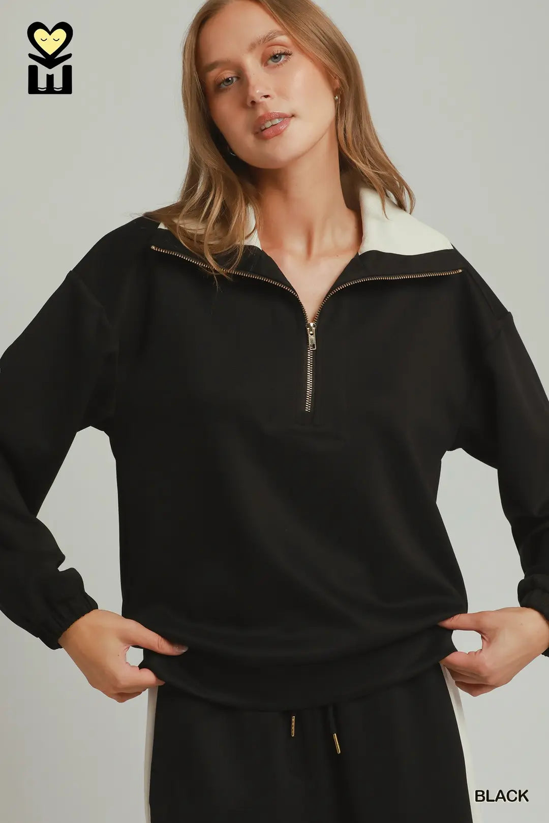 Color Block Long Sleeve Pullover in Black