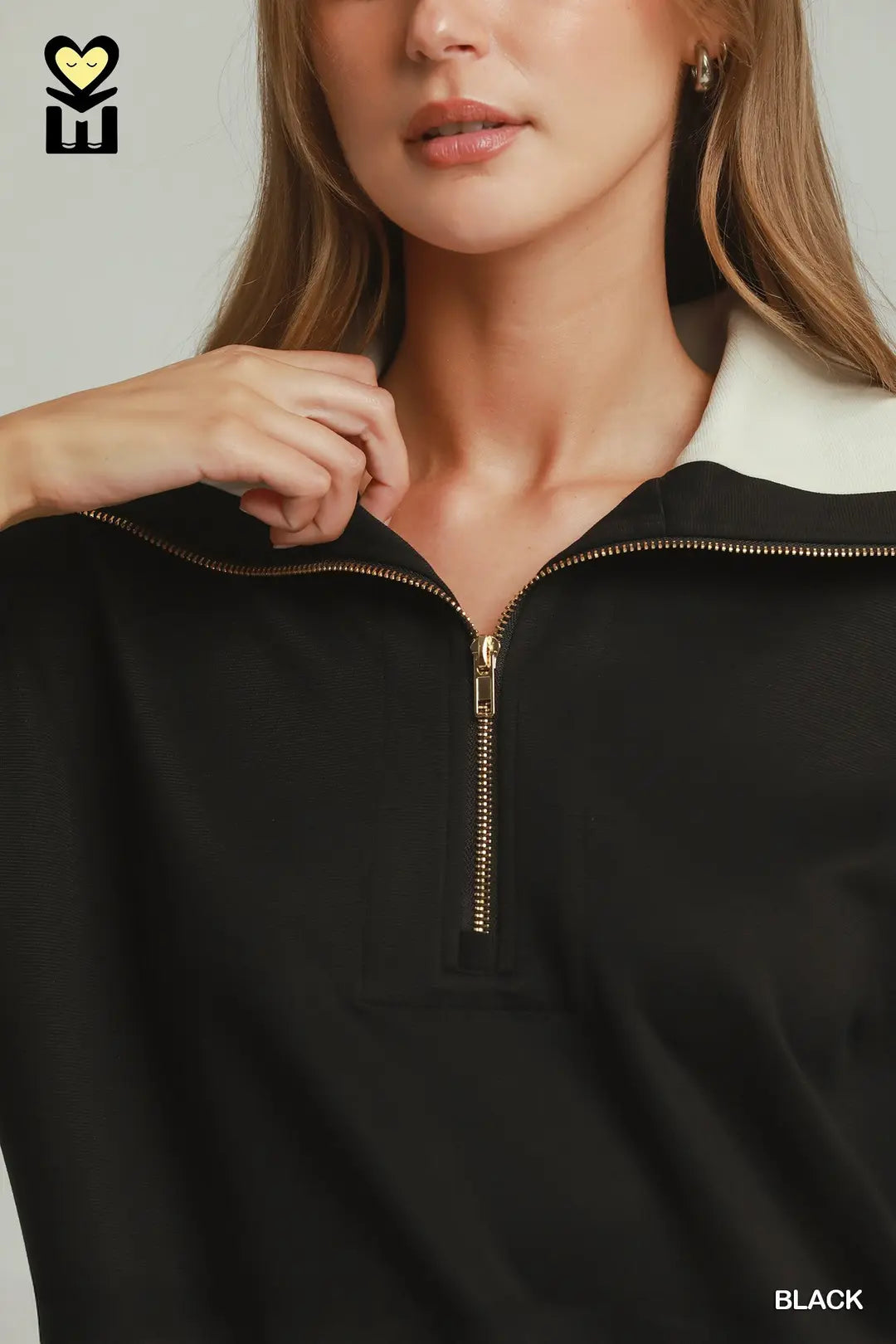 Color Block Long Sleeve Pullover in Black