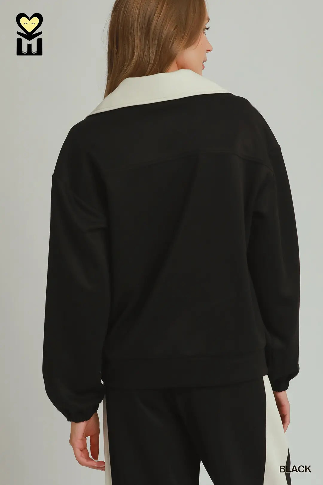 Color Block Long Sleeve Pullover in Black