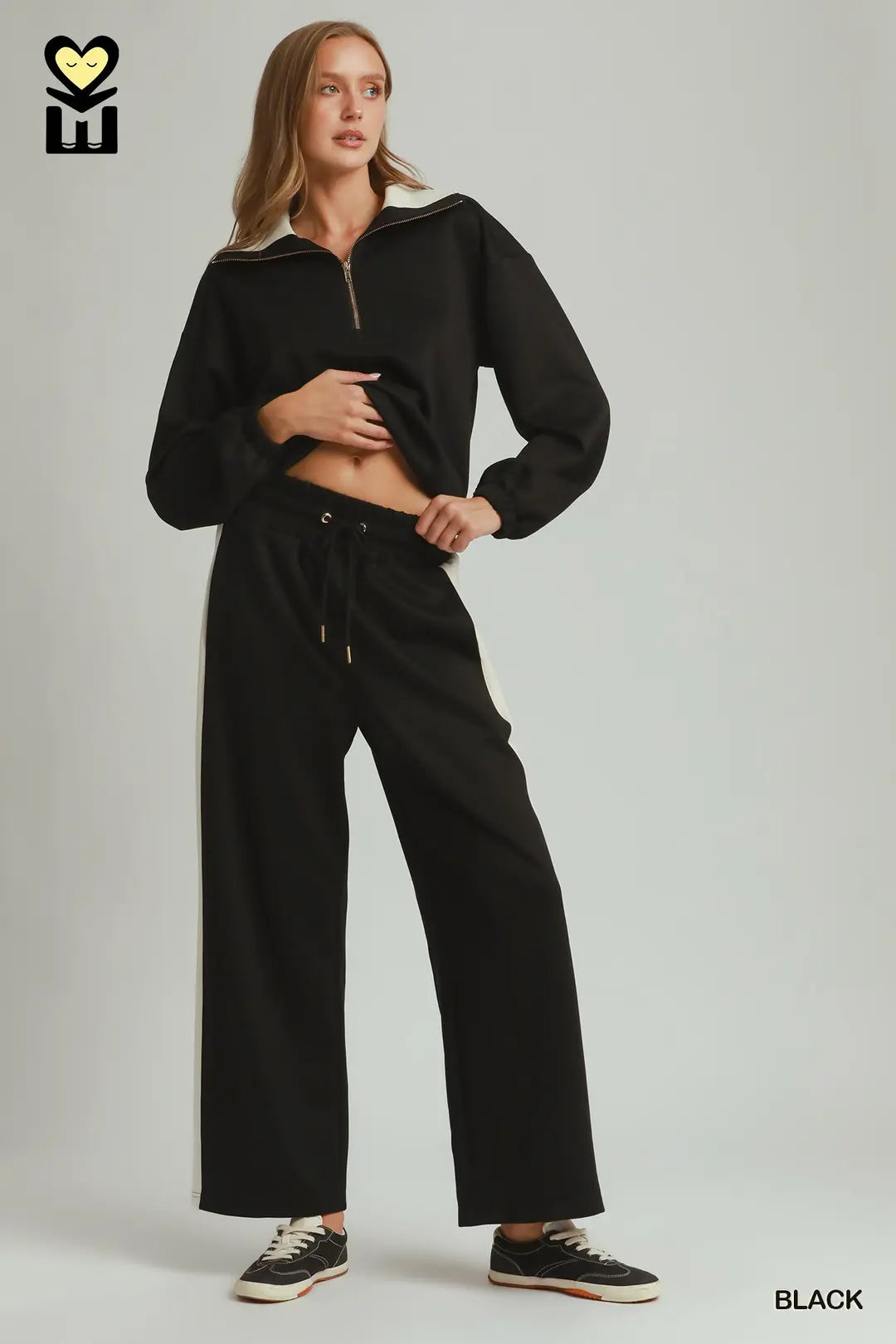 Drawstring Color Block Bottoms in Black