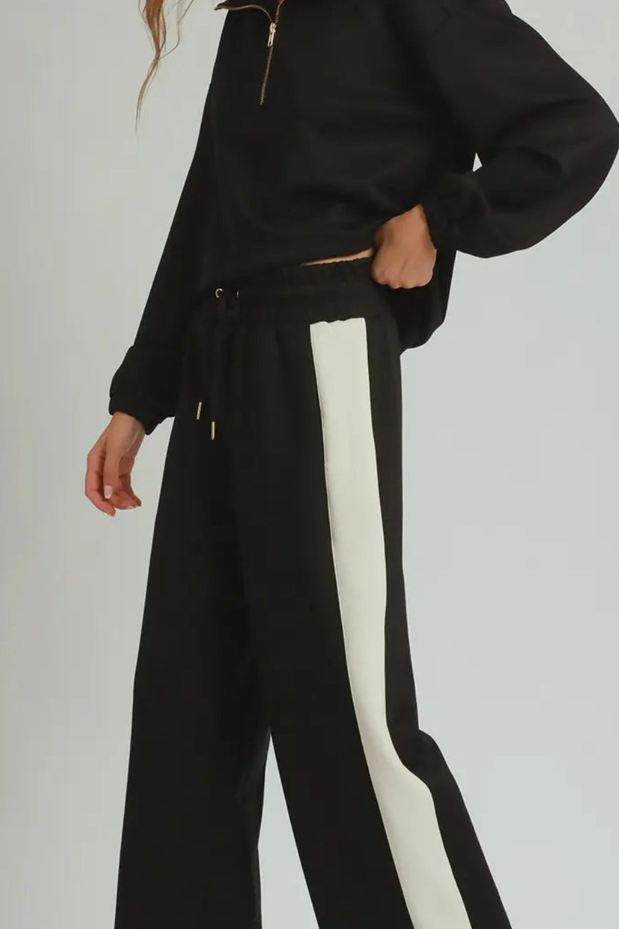 Drawstring Color Block Bottoms in Black