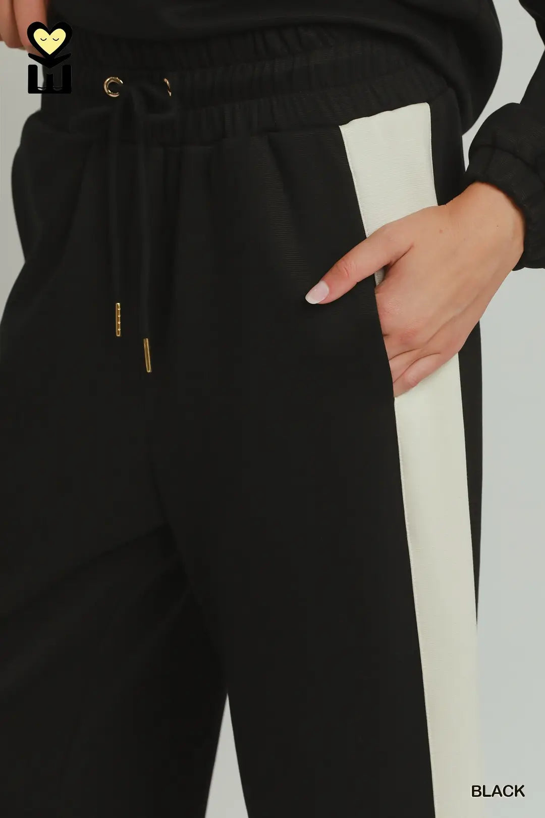 Drawstring Color Block Bottoms in Black