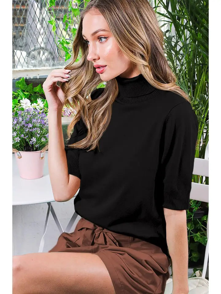 Short Sleeve Turtle Neck Sweater