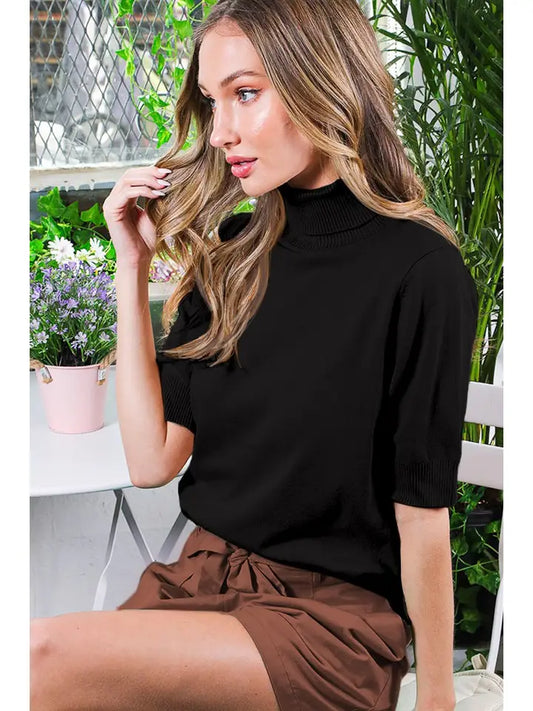 Short Sleeve Turtle Neck Sweater